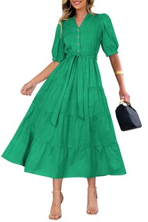 Foto 2 | Foto 2 | Vestido Midi Prettygarden 2025 Con Cuello En V Y Manga Corta, Verde - Venta Internacional.