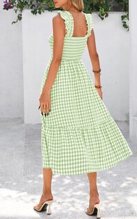 Foto 2 | Foto 2 | Vestido De Verano Prettygarden, Cuello Cuadrado, Volantes, A Cuadros, Verde - Venta Internacional.