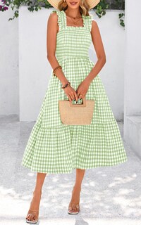 Foto 5 | Foto 5 | Vestido De Verano Prettygarden, Cuello Cuadrado, Volantes, A Cuadros, Verde - Venta Internacional.