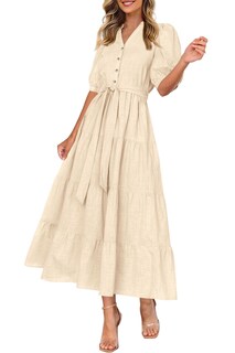 Foto 5 | Foto 5 | Vestido Midi Prettygarden Para Mujer, Verano 2025, Cuello En V Con Bolsillos - Venta Internacional.