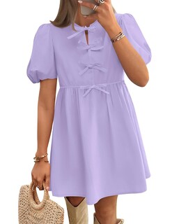 Foto 1 | Foto 1 | Vestido Zesica De Verano De Manga Corta Con Lazo En La Parte Delantera, Tamaño Mini, Morado Claro - Venta Internacional.