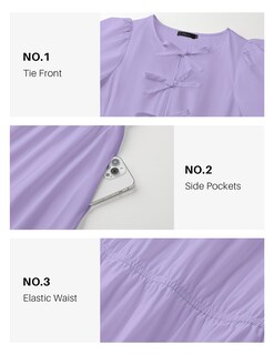 Foto 5 | Foto 5 | Vestido Zesica De Verano De Manga Corta Con Lazo En La Parte Delantera, Tamaño Mini, Morado Claro - Venta Internacional.