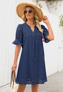 Foto 5 | Foto 5 | Minivestido De Verano Merokeety Con Cuello En V Y Volantes Y Encaje Hueco - Venta Internacional.