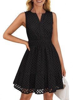 Foto 1 | Foto 1 | Vestido De Verano Zesica Sin Mangas Con Cuello En V Y Ojales, Negro - Venta Internacional.