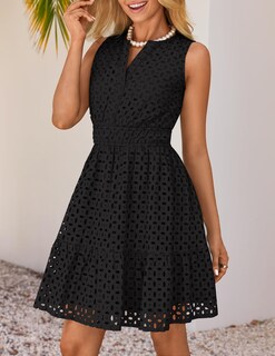 Foto 2 | Foto 2 | Vestido De Verano Zesica Sin Mangas Con Cuello En V Y Ojales, Negro - Venta Internacional.