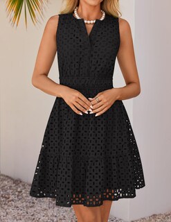Foto 3 | Foto 3 | Vestido De Verano Zesica Sin Mangas Con Cuello En V Y Ojales, Negro - Venta Internacional.
