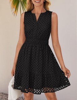 Foto 7 | Foto 7 | Vestido De Verano Zesica Sin Mangas Con Cuello En V Y Ojales, Negro - Venta Internacional.