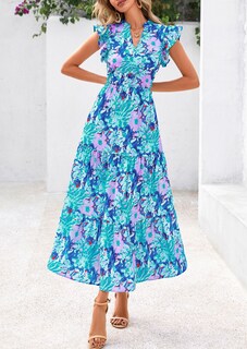 Foto 7 | Foto 7 | Vestido Midi Prettygarden 2025 Con Estampado Floral Con Cuello En V Y Volantes Para Mujer - Venta Internacional.