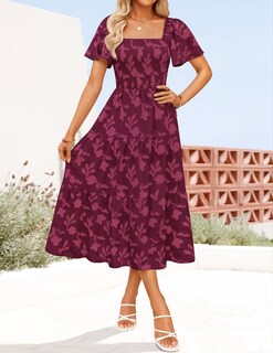 Foto 2 | Foto 2 | Vestido Zesica para Mujer Estilo Bohemio Floral Midi Vino - Venta Internacional