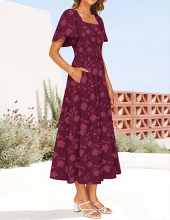 Foto 5 | Foto 5 | Vestido Zesica para Mujer Estilo Bohemio Floral Midi Vino - Venta Internacional