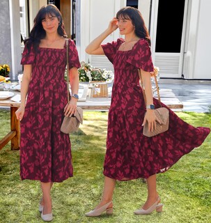 Foto 7 | Foto 7 | Vestido Zesica para Mujer Estilo Bohemio Floral Midi Vino - Venta Internacional