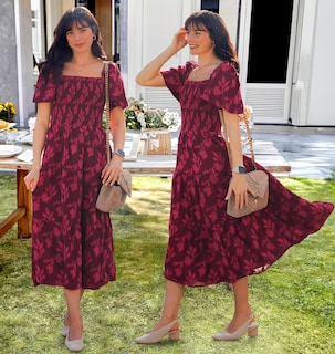 Foto 7 | Foto 7 | Vestido Zesica para Mujer Estilo Bohemio Floral Midi Vino - Venta Internacional