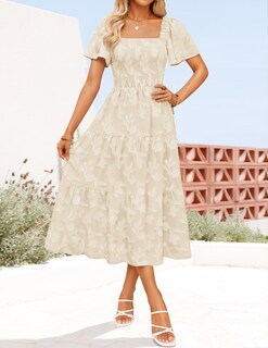 Foto 2 | Foto 2 | Vestido Zesica para Mujer Estilo Bohemio Floral Midi Albaricoque - Venta Internacional