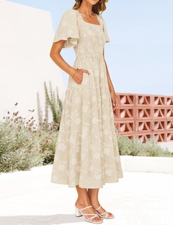 Foto 5 | Foto 5 | Vestido Zesica para Mujer Estilo Bohemio Floral Midi Albaricoque - Venta Internacional