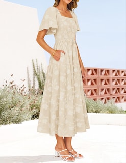 Foto 5 | Foto 5 | Vestido Zesica para Mujer Estilo Bohemio Floral Midi Albaricoque - Venta Internacional