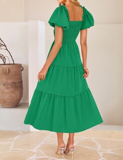Foto 4 | Foto 4 | Vestido Zesica 2025 Para Mujer, Estilo Bohemio, Fruncido, Verde, De Vacaciones, Talla L - Venta Internacional.