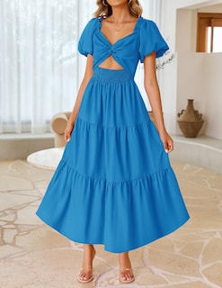 Foto 2 | Foto 2 | Vestido Zesica 2025 Para Mujer, Estilo Bohemio, Manga Corta, Color Cobalto - Venta Internacional.