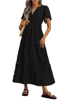 Foto 1 | Foto 1 | Vestido Largo Prettygarden 2025, Verano, Cuello En V, Ojales, Negro - Venta Internacional.