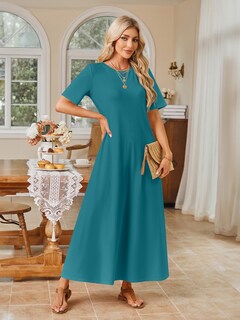 Foto 2 | Foto 2 | Vestido Largo Merokeety Para Mujer 2025, Primavera Y Verano, Verde Azulado, Xxl - Venta Internacional.