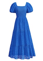 Vestido De Verano Prettygarden 2025 Con Ojales Y Cuello Cuadrado Y Manga Abullonada - Venta Internacional.