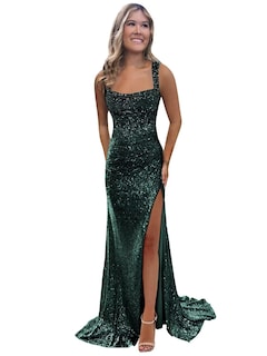 Foto 1 | Foto 1 | Vestido De Fiesta Bolensye, Cuello Cuadrado, Lentejuelas, Color Verde Azulado, Talla 16, Para Mujer - Venta Internacional.