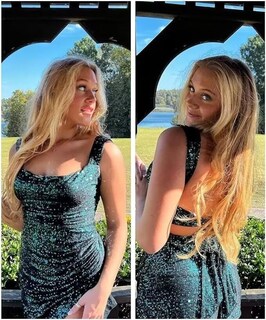 Foto 4 | Foto 4 | Vestido De Fiesta Bolensye, Cuello Cuadrado, Lentejuelas, Color Verde Azulado, Talla 16, Para Mujer - Venta Internacional.