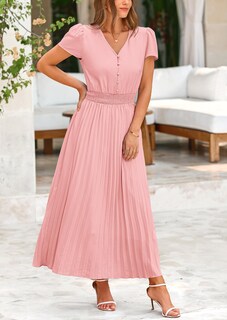 Foto 5 | Foto 5 | Vestido Largo Prettygarden Para Mujer, Verano 2025, Cuello En V, Con Volantes, Rosa - Venta Internacional.