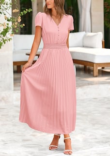 Foto 7 | Foto 7 | Vestido Largo Prettygarden Para Mujer, Verano 2025, Cuello En V, Con Volantes, Rosa - Venta Internacional.