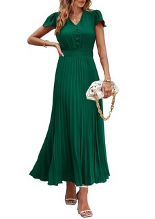 Foto 1 | Foto 1 | Vestido Largo Prettygarden Para Mujer, Verano, Cuello En V, Volantes, Verde Oscuro - Venta Internacional.