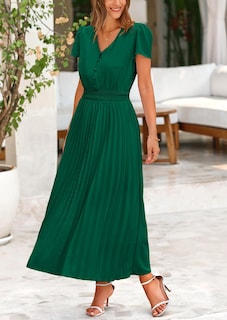 Foto 4 | Foto 4 | Vestido Largo Prettygarden Para Mujer, Verano, Cuello En V, Volantes, Verde Oscuro - Venta Internacional.