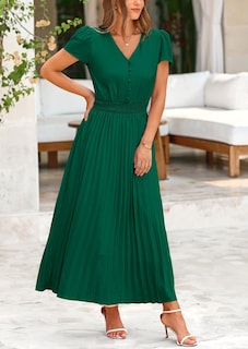 Foto 5 | Foto 5 | Vestido Largo Prettygarden Para Mujer, Verano, Cuello En V, Volantes, Verde Oscuro - Venta Internacional.