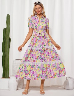 Foto 2 | Foto 2 | Vestido Grace Karin 2025 De Verano Con Estampado Floral Fluido En Forma De A, Maxi Morado - Venta Internacional.