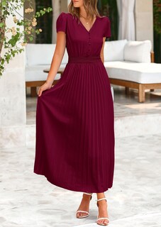 Foto 4 | Foto 4 | Vestido Largo Prettygarden Para Mujer, Cuello En V, Volantes Y Manga Corta - Venta Internacional.