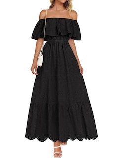 Foto 1 | Foto 1 | Vestido Zesica 2025, De Verano, Con Hombros Descubiertos, Bordado Con Volantes, Negro - Venta Internacional.