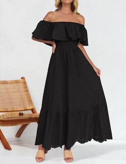 Foto 2 | Foto 2 | Vestido Zesica 2025, De Verano, Con Hombros Descubiertos, Bordado Con Volantes, Negro - Venta Internacional.