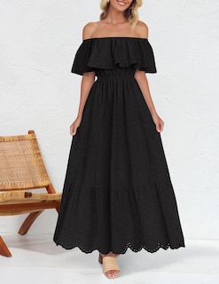 Foto 4 | Foto 4 | Vestido Zesica 2025, De Verano, Con Hombros Descubiertos, Bordado Con Volantes, Negro - Venta Internacional.