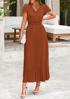 Foto 3 | Foto 3 | Vestido Largo Prettygarden Para Mujer, Cuello En V, Cuello En V, Volantes, Marrón - Venta Internacional.