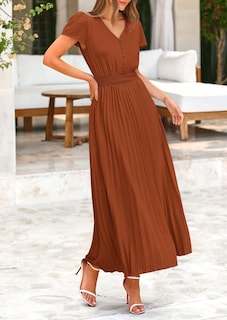 Foto 5 | Foto 5 | Vestido Largo Prettygarden Para Mujer, Cuello En V, Cuello En V, Volantes, Marrón - Venta Internacional.