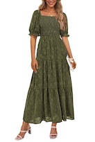 Vestido Midi Prettygarden Para Mujer 2025, Estampado Floral, Verde Militar - Venta Internacional.