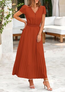 Foto 6 | Foto 6 | Vestido Largo Prettygarden Para Mujer, Cuello En V, Manga Corta Con Volantes, Verano - Venta Internacional.