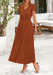 Foto 7 | Foto 7 | Vestido Largo Prettygarden Para Mujer, Cuello En V, Cuello En V, Volantes, Marrón - Venta Internacional.