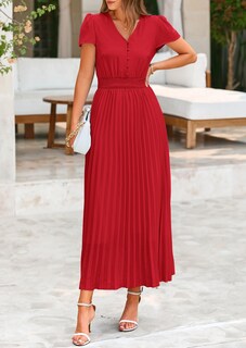 Foto 3 | Foto 3 | Vestido Largo Prettygarden Para Mujer, Verano 2025, Cuello En V, Con Volantes, Rojo - Venta Internacional.