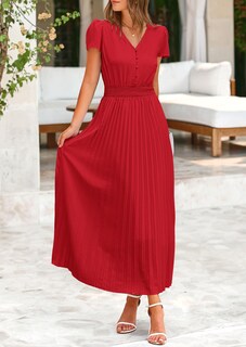 Foto 4 | Foto 4 | Vestido Largo Prettygarden Para Mujer, Verano 2025, Cuello En V, Con Volantes, Rojo - Venta Internacional.