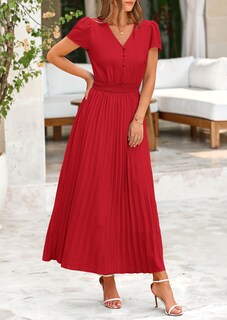 Foto 6 | Foto 6 | Vestido Largo Prettygarden Para Mujer, Verano 2025, Cuello En V, Con Volantes, Rojo - Venta Internacional.