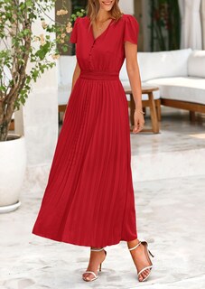 Foto 7 | Foto 7 | Vestido Largo Prettygarden Para Mujer, Verano 2025, Cuello En V, Con Volantes, Rojo - Venta Internacional.