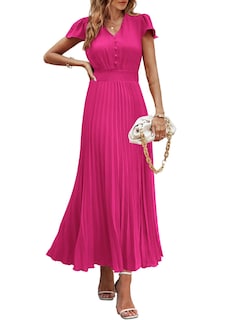Foto 1 | Foto 1 | Vestido Largo Prettygarden Para Mujer, Cuello En V, Manga Corta Con Volantes, Verano - Venta Internacional.