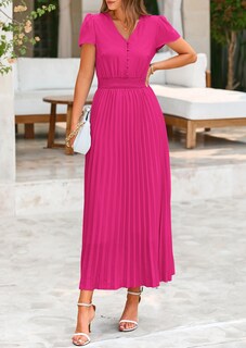Foto 3 | Foto 3 | Vestido Largo Prettygarden Para Mujer, Cuello En V, Manga Corta Con Volantes, Verano - Venta Internacional.