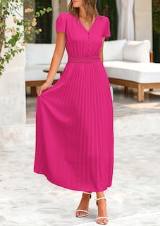 Foto 4 | Foto 4 | Vestido Largo Prettygarden Para Mujer, Cuello En V, Manga Corta Con Volantes, Verano - Venta Internacional.