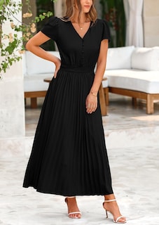 Foto 5 | Foto 5 | Vestido Largo Prettygarden Para Mujer, Cuello En V, Cuello En V, Volantes, Negro - Venta Internacional.