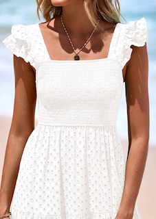 Foto 5 | Foto 5 | Vestido Largo Prettygarden Para Mujer Con Cuello Cuadrado Y Ojales, Color Blanco, Xxl - Venta Internacional.